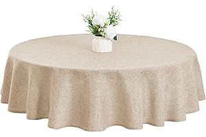 XWZO Faux Linen Round Tablecloth Wrinkle Free Stain Resistant Spillproof Washable Table Cloth for Kichen and Dinning Room Rus