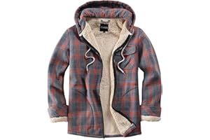 Elesuit Men's Full Zip Fleece Flannel Jackets Shirt Plaid Cotton Hoodies Soft Warm Coat for Men with Hood