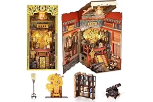 MiniCity Book Nook Kit, DIY Miniature Dollhouse Booknook Bookshelf Insert Decor, 3D Wooden Puzzles with LED Light for Teens and Adults (The Emperor's Study)