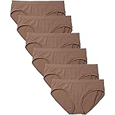 Kalon 6 Pack Women's Hipster Brief Nylon Spandex Underwear (X-Small, Dark Beige)