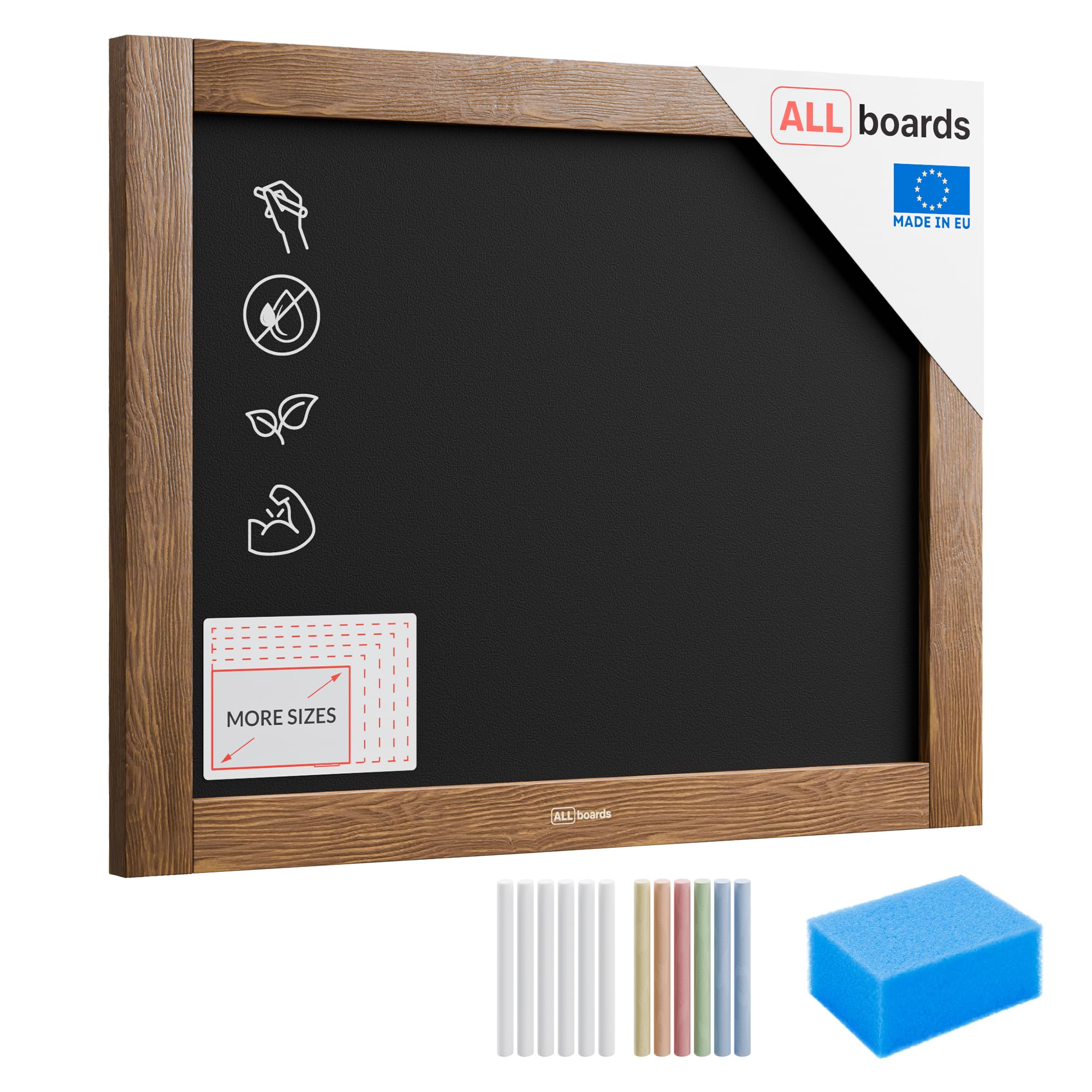 ALLboards Chalkboard with Varnished Wooden Frame 50x40cm, Chalk Writing Board, Blackboard
