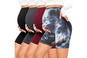 VALANDY Creamlush 4 Pack Maternity Shorts–Over The Belly Buttery Soft Stretchy Maternity Lounge Yoga Shorts