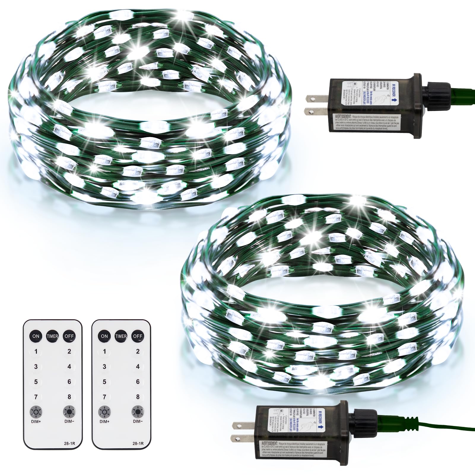 Photo 1 of 2 Pack Fairy String Lights Plug in 33Ft 100 LED, IP68 Waterproof Christmas Tree Light with Remote Timer Christmas Lights with 8 Modes Dimmable Twinkle Lights for Xmas Indoor Decor (Cool White)