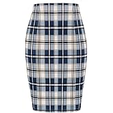 Kate Kasin Womens Knee Length Elastic Waist Stretchy Bodycon Plaid Business Pencil Skirt