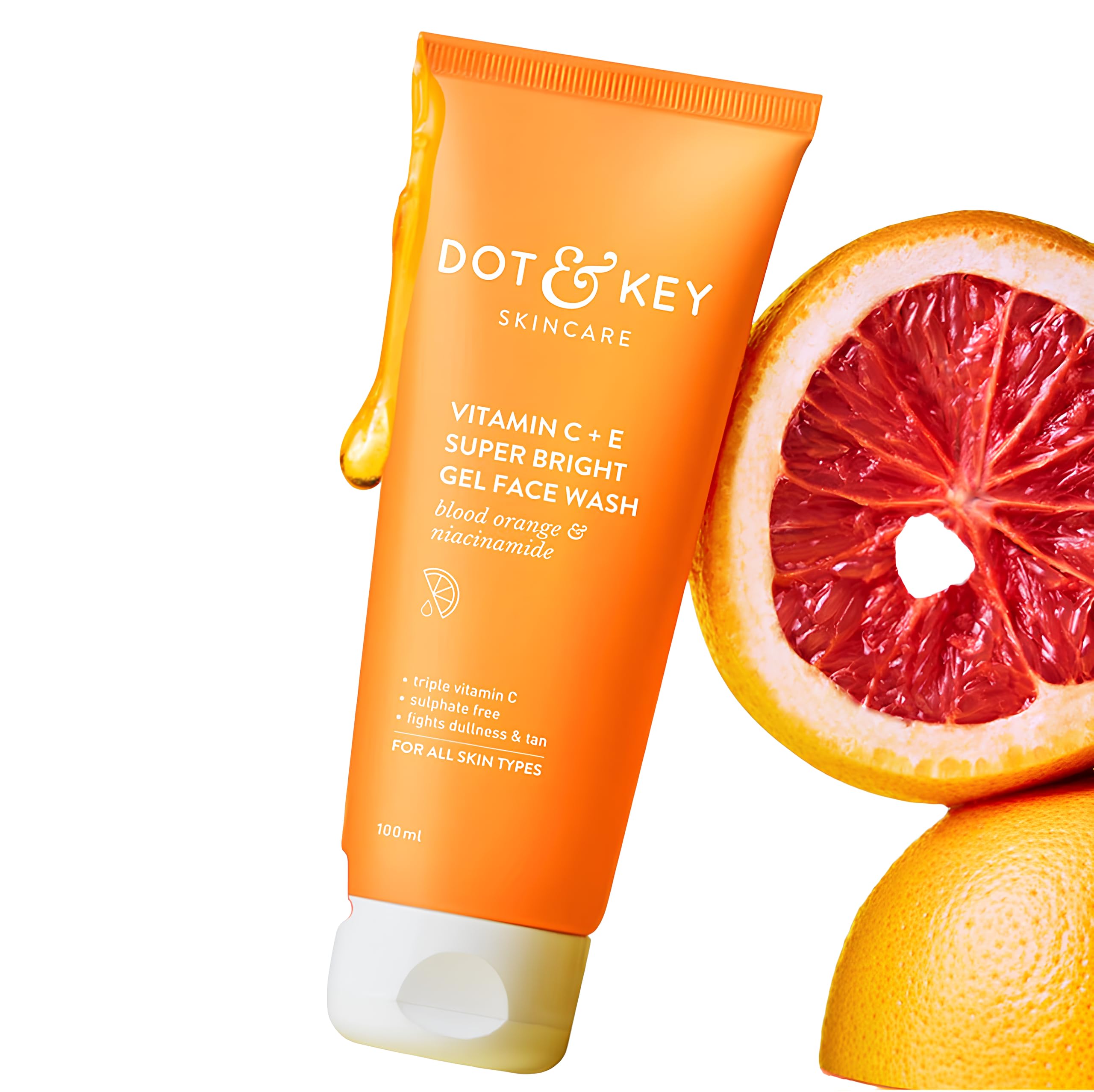 Dot & Key Vitamin C + E Super Bright Gel Face Wash, 175 ml | Blood Orange, Niacinamide & Antioxidants for Cleansing, Brightening & Even-Toned Skin