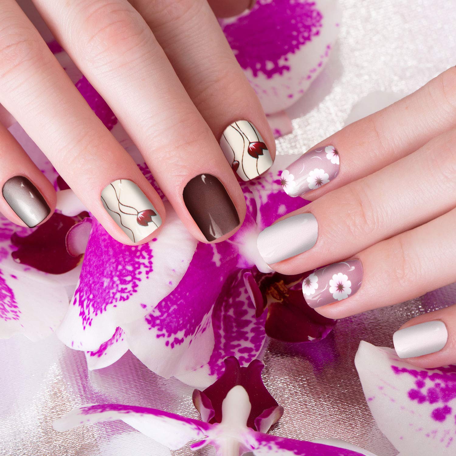 Maitys 224 Pieces 16 Sheets Full Nail Wraps Polish Stripes Nail Art Polish Stickers Self-Adhesive Decals with File Manicure Kit for Women DIY Art(Fresh Floral Series) - Image 6