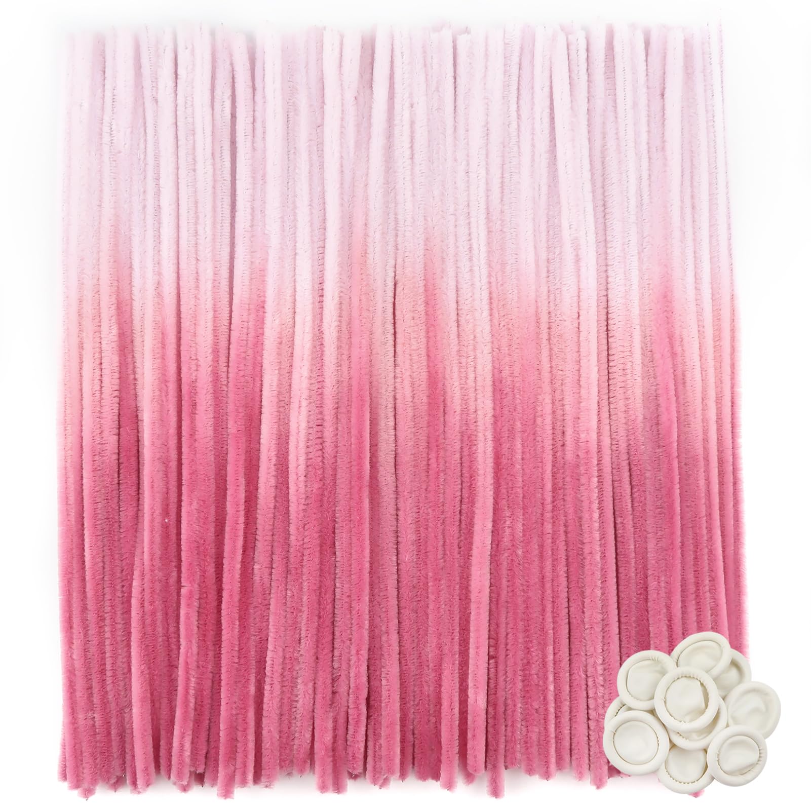 TOAOB 100pcs Chenille Wire Rods for Cure Pipes Cleaner Gradient Light Pink 6 mm x 300 mm with 10 Pcs Latex Finger Cots for DIY Crafts and Decoration