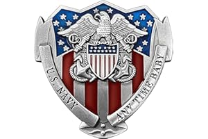 LWQLZY US Navy Veteran Metal Car Emblem 3D Decals Shield Shape with Eagle, Enamel American Flag, 3M Adhesive, Car Medal Gift for Veterans and Military Supporters (US Navy)