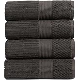 Springtree Home 100% Cotton Bath Towel Set of 4 | Super Soft & Absorbent with Quick-Dry Fibers | 4 Bath Towels | Textured and Durable Cotton | Krista Collection - Black Ink