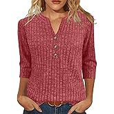 XMTOPYE Womens Sweaters 3/4 Length Sleeve Tops Fall Fashion V Neck Casual Sweatshirt Winter Clothes