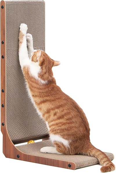 FUKUMARU Cat Scratcher 68cm L-Shaped Cardboard Wall Scratcher Walnut