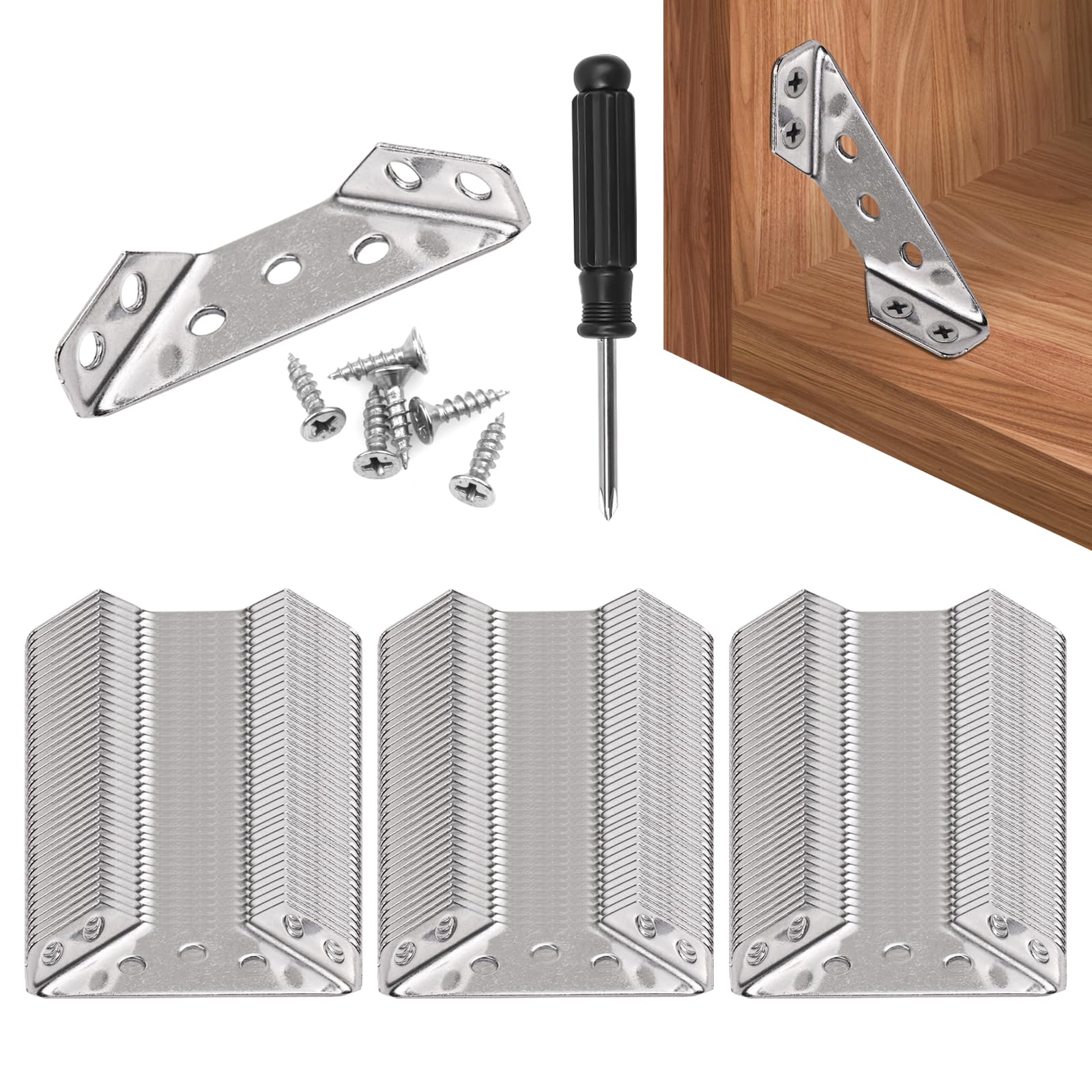 Furniture Corner Connector Triangle Corner Brace, Universal Stainless Steel Corner Connector Bracket Metal Trapeziform Shelf Joint Fastener Support for Shelves, Cabinets, Tables and Chairs (60 Pcs)
