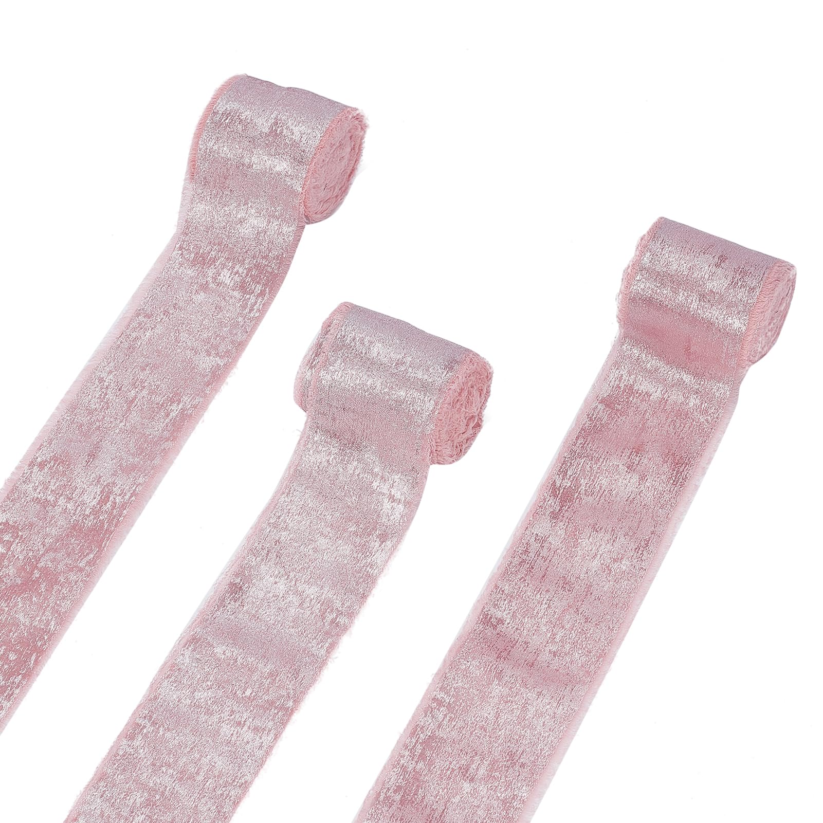 NICENEEDED 3 Rolls Rose Gold Chiffon Ribbon, Shimmery Silk Ribbon Bridal Bouquets Satin Bouquets Wrapping Decor, Invitations Crafts Wedding Party Decoration 1.5inch x 5 Yard