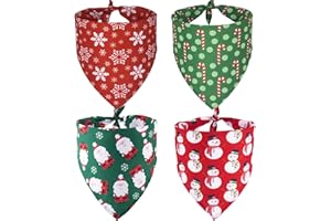 ADOGGYGO 4 Pack Dog Bandana Christmas Scarf Bibs Kerchief Set Pet Christmas Costume Xmas Holiday Bandanas for Medium Large Dogs Pets (Large)
