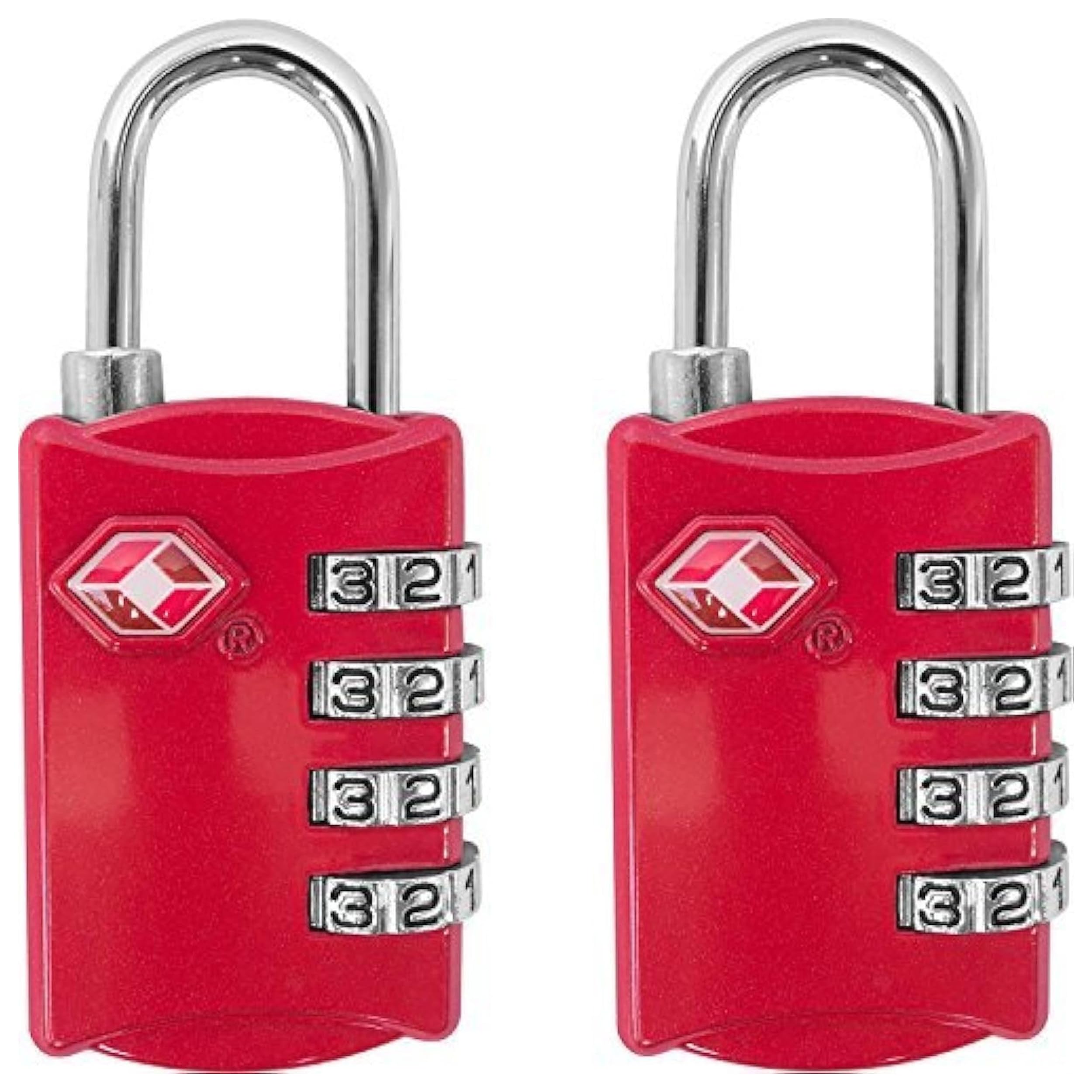 TSA Luggage Locks (2 Pack) - 4 Digit Combination Steel Padlocks - Approved Travel Lock for Suitcases & Baggage - TSA Lock (2, Red & Red)