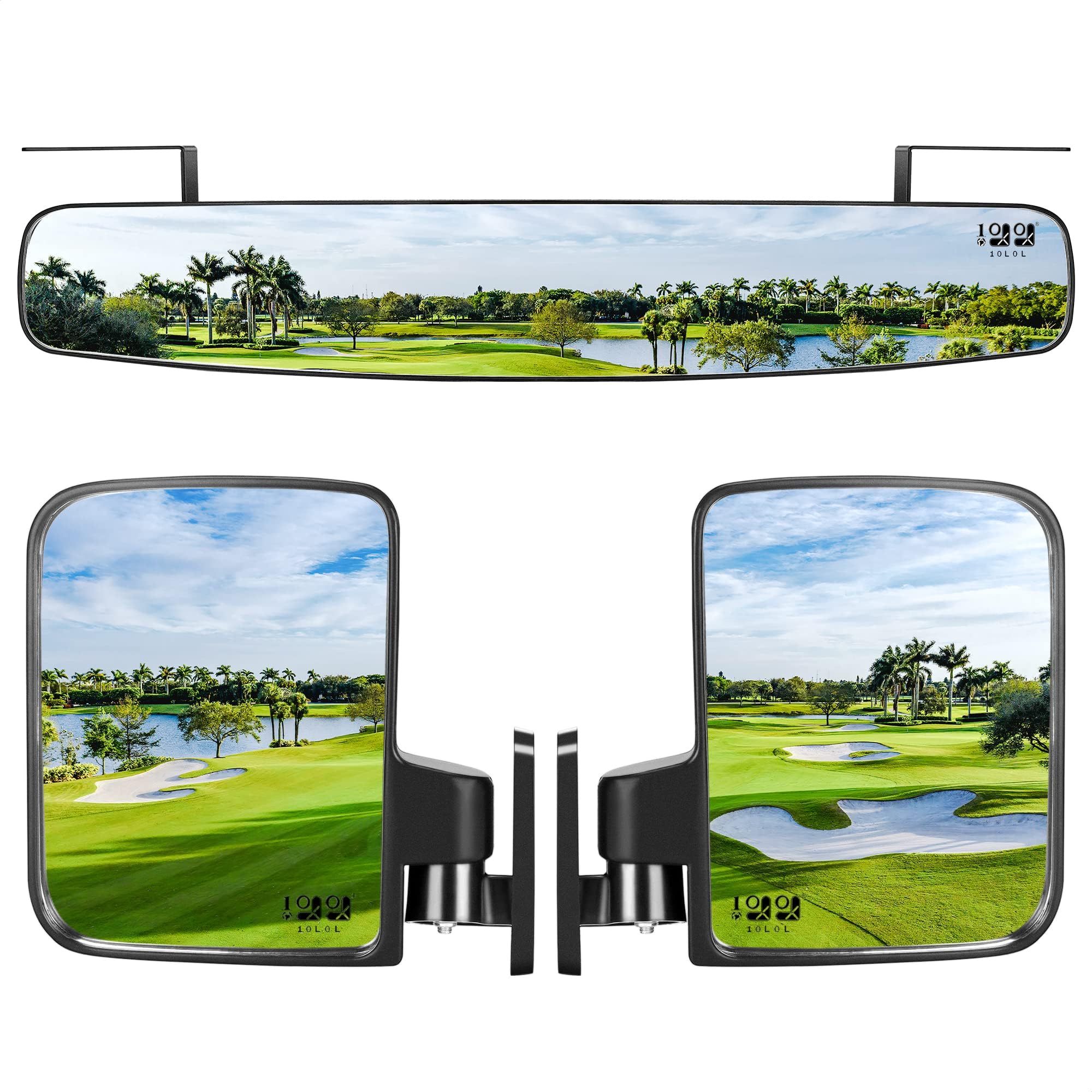 10L0L Golf Cart Folding Side Mirrors and Rear View Mirror Universal for Yamaha Club Car EZGO, Extra Wide Panoramic Mirrors Combo Pack