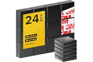 X-BET MAGNET Strong Ceramic Square Magnets With Adhesive Backing (0.8x0.2"/20x5mm, 24 pcs) - Heavy Duty Sticky Magnets, Non-Corrosive, Versatile For Home, Office, Workshop, Whiteboard, Fridge And Hobby Use