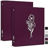 Lanpn Aesthetic Letter Size A4 3 Ring Binder 2 Packs, Linen Hardcover 1 inch Round Rings Folder Holder Planner Fits 8.5" x 11" Paper for Office School Journaling Collections (Purple)