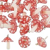 SUNNYCLUE 1 Box 20Pcs Mushroom Charms Mushrooms Charm Resin Plastic 3D Magic Fairy Tale Miniature Pendants for Jewelry Making with Loop Doll House Decor Earring Necklace Supplies