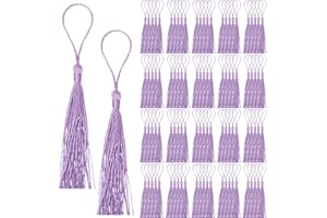 Cimeton 100PCS Light Purple 13cm/5 Inch Silky Handmade Soft Craft Mini Tassels with Loops Silky Tassels Bookmark Tassels for 