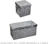 HomeHarmony Crushed Velvet Quilted Top Folding Storage Ottoman Silver Large view 6