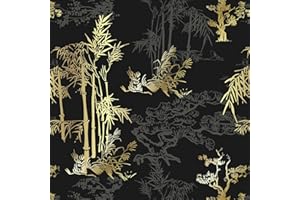 Black Peel and Stick Wallpaper – Gold Leaf Contact Paper ，Vintage Self Adhesive Waterproof Vinyl Waterproof Self Adhesive Boh
