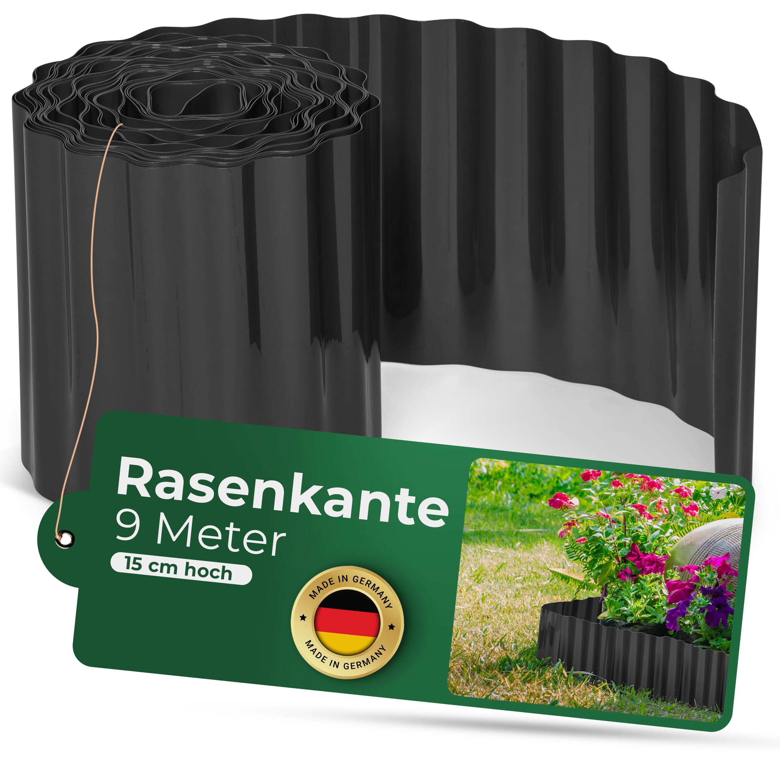 Novatool Compact Flower Bed Border, 15 cm High, 9 Metres, Anthracite, Plastic