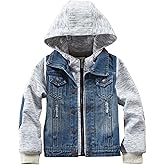 Mallimoda Kids Boys Girls Hooded Denim Jacket Zipper Coat Outerwear