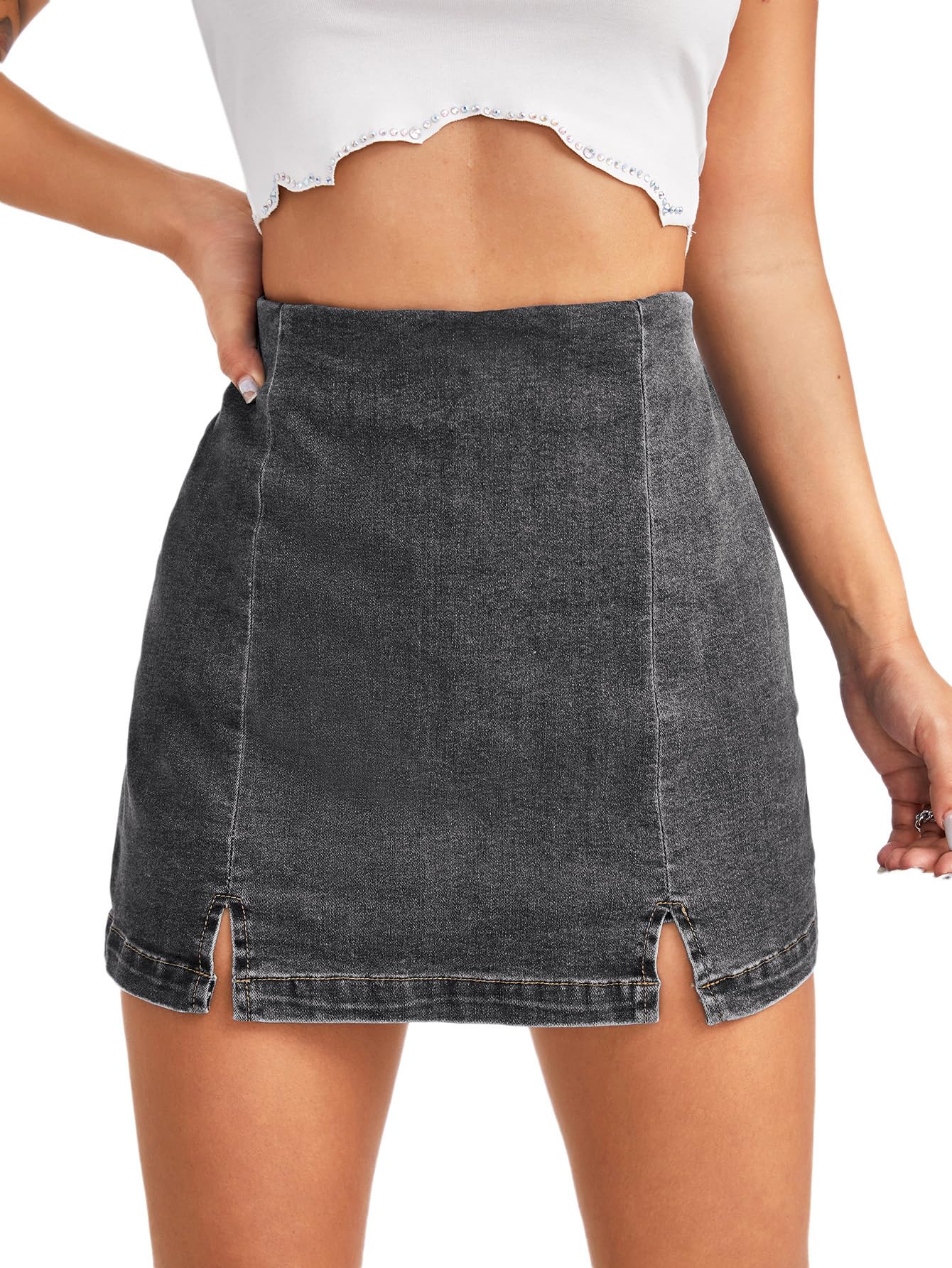 Tractr Girls Light Wash Denim Skort – Stretch Fabric, Weathered Hem, Zip Closure & Pockets