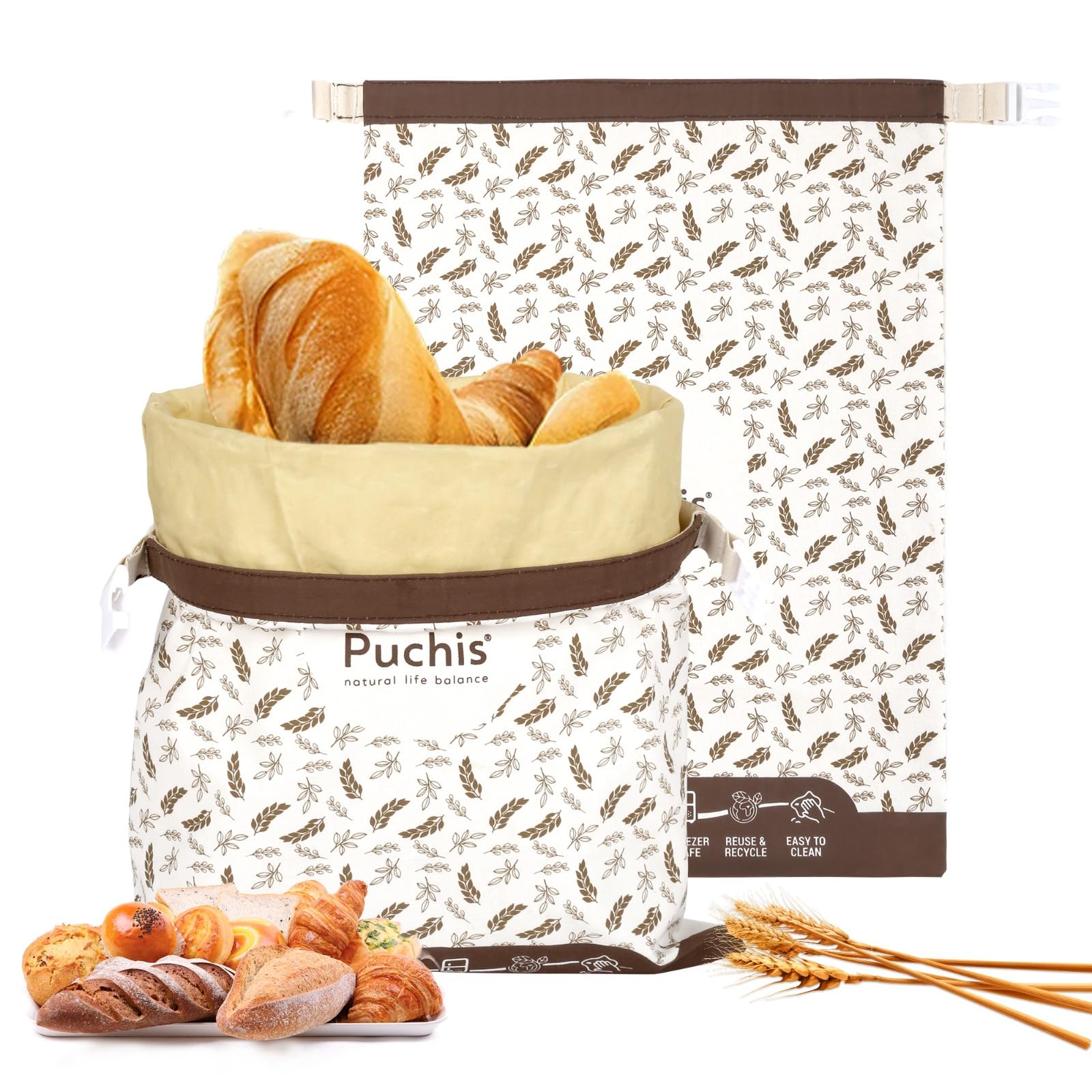 Photo 1 of Beeswax Bread Bags for Homemade & Sourdough Bread, 2-Pack XL Reusable Cotton Bread Storage Bags – Beeswax Lined, Freezer Safe, 17×13 in | PUCHIS