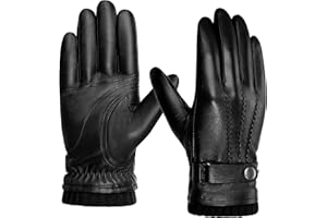BISON DENIM Sheepskin Leather Gloves for Men, Winter Warm Touchscreen Gloves with Cashmere Lining, Driving Motorcycle Gloves