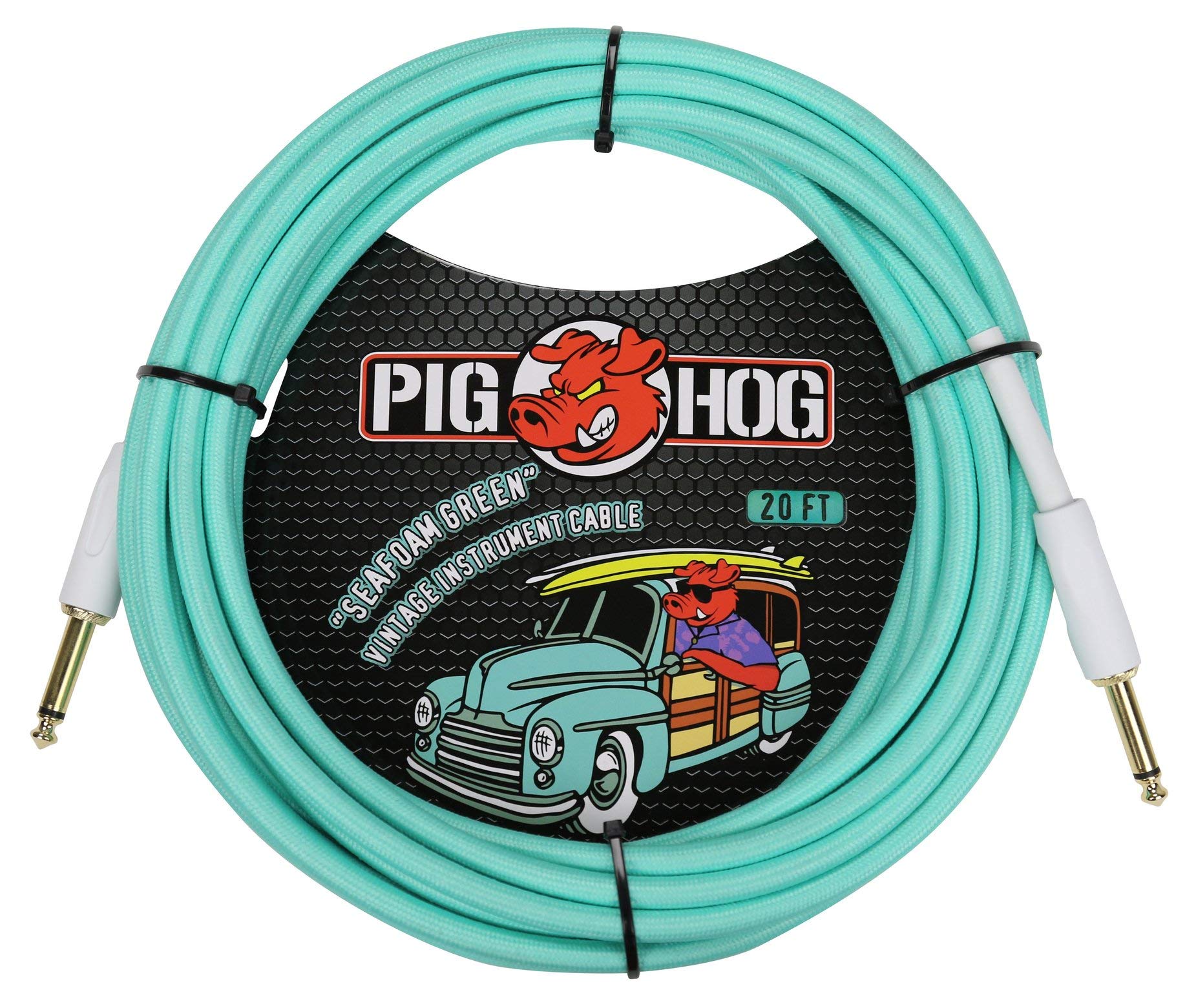 Pig Hog PCH20SG 1/4" to 1/4" Seafoam Green Guitar Instrument Cable, 20 Feet