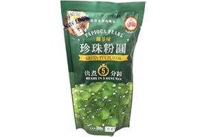 WuFuYuan Green Tea Tapioca Pearls 8.8 oz – Boba Ready in 5 Minutes – Chewy Bubble Tea Boba Balls for Milk Tea, Smoothies, and Desserts – Authentic Green Tea Flavor – Quick-Cook Boba Pearls
