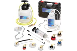 Slippery Pete - Pressure Brake Fluid Bleeder Kit - Pressure Tank with Gauge, Relief Valve, Industrial Hose, Control Valve, 9 Metal Master Cylinder Reservoir Adapters, Receiver Bottle, Extractor Pump