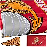 Embroidered Double Sided Marine Corps Flag 3x5 Outdoor-3Ply Heavy Duty 300D Nylon 4 Rows Sewn- All Weather United States Official Marine Corps Flag Banner for Indoor with 2 Brass Grommets