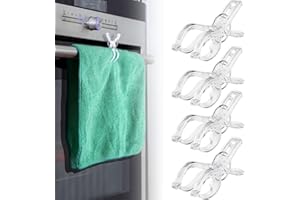 NiHome 4-Pack Clear Spring-Loaded Kitchen Towel Clips, Anti-Slip Design for Secure Holding, Transparent and Durable, Fits Mos