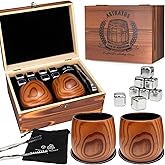 Astratos Charred Wooden Bourbon Drinking Glasses Set – Handcrafted Whiskey Cups with 8 Whiskey Stones – Great Whiskey Gifts for Men, Ideal Gift for Boyfriend, Dad, Husband & Friends
