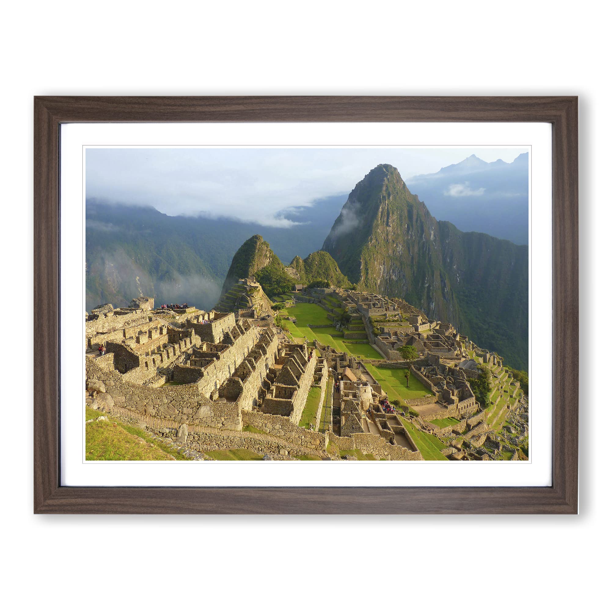Mountain Landscape Machu Picchu Peru Modern Framed Wall Art Print, Ready to Hang Picture for Living Room Bedroom Home Office Décor, Walnut A4 (34 x 25 cm)