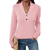 LOMON Sweaters for Women 2025 Fall Knitted V-Neck Collared Button Pullover Dressy Casual Long Sleeve Polo Shirts Business