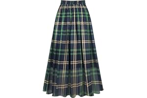 Kingfancy Women's Pleated Skirt Chiffon Elastic Waist A-Line Midi Length Skirt