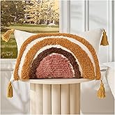Zealax Boho Decorative Lumbar Pillow Cover 12x20 Inch Rustic Rainbow Tufted Throw Pillow Case with Tassels Colorful Kids Cushion Cover for Couch Bed Living Room Bohemian Home Decor(Only Cover, 1PC)