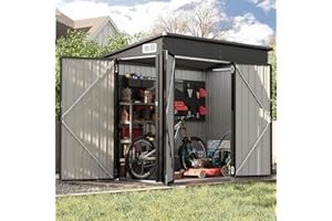 Aoxun 7.5'x4' Triple Door Shed Outdoor Storage Shed with Three Lockable Door for Easily Accessing Metal Storage Cabinet with Slopping Roof for Tools Bicycles Storage for Garden, Backyards (Black)