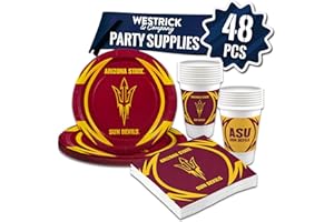 Westrick Arizona State Sun Devils Party Supplies 48 PCs - Officially Licensed - Set: 16 oz. Plastic Beverage Cups, 9" Paper Plates, Luncheon Napkins, Complete Party Supplies - 48 Pieces for 16 Guests