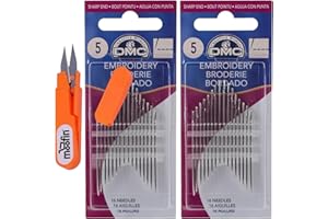 westlake art Dmc Embroidery Needles Size 5, 15-Pack, Bundle With Embroidery Scissors, Hand Sewing Needles, Nickel-Plated Steel, Needlepoint 5/8" Length For Cross Stitch & Detailed Work (Pack of 2)