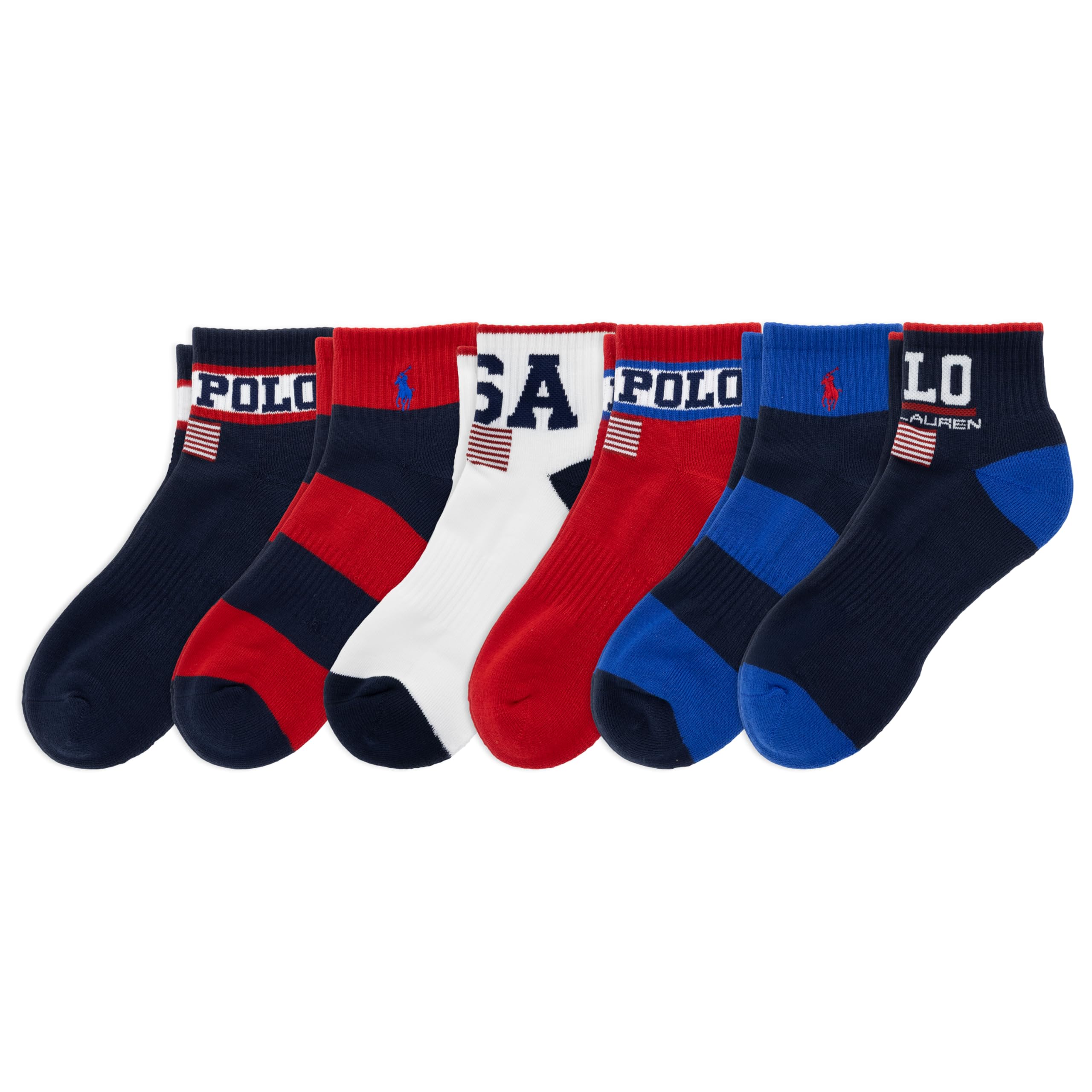 Polo Ralph Lauren Men's USA Stadium Quarter Sock, Navy Assorted, 6-12.5, 6 Pack Image