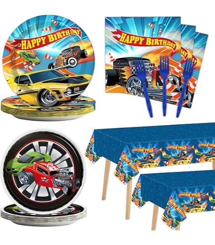 Kit De Decoración Para Fiesta Hot Wheels – Incluye Mantel, Platos, Vasos, Globos Y Más (93 Piezas)