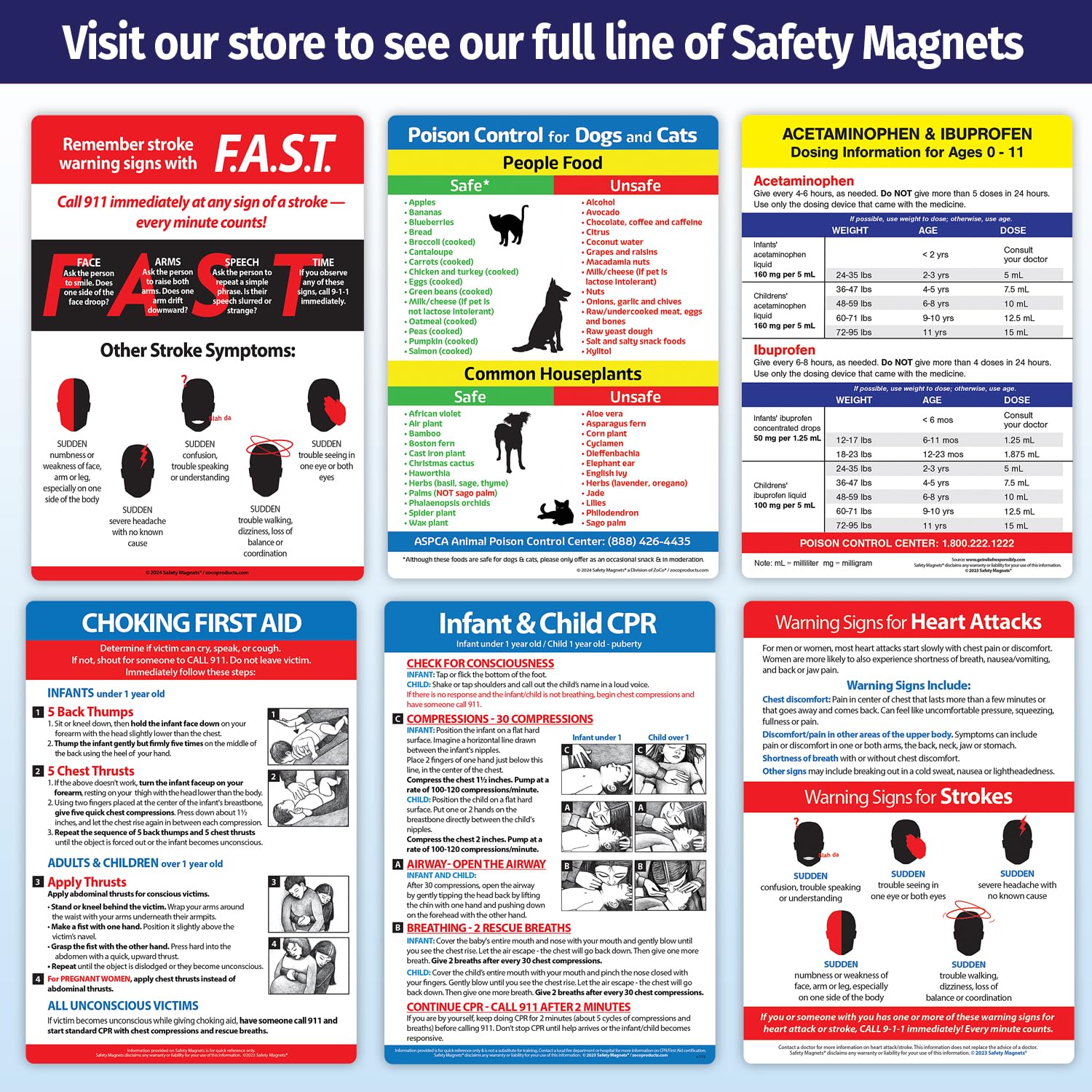 Safety Magnets FAST Stroke Warning Signs & Symptoms Fridge Magnet — Emergency Info for Seniors — 5