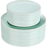 PULOTE 100PCS Sage Green Plastic Plates - Disposable Sage Green Include 50 Dinner / 50 Dessert Plates for Party, Wedding&Easter