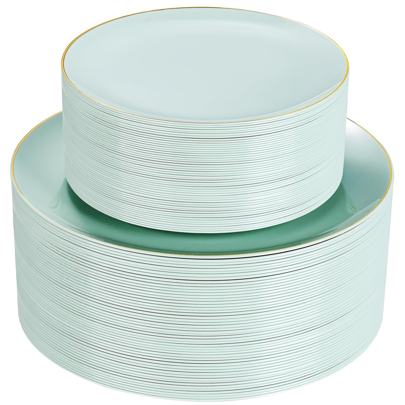 Photo 1 of PULOTE 100PCS Sage Green Plastic Plates - Disposable Sage Green Include 50 Dinner / 50 Dessert Plates for Party, Wedding&Easter