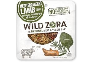 Wild Zora Meat & Veggie Bars, Mediterranean Lamb, 10-Pack, 100% Grass Fed Lamb, Healthy Jerky Paleo Snacks, AIP Friendly, Gluten Free, Soy Free, High Protein, No Added Sweetener, Lamb Jerky Snacks